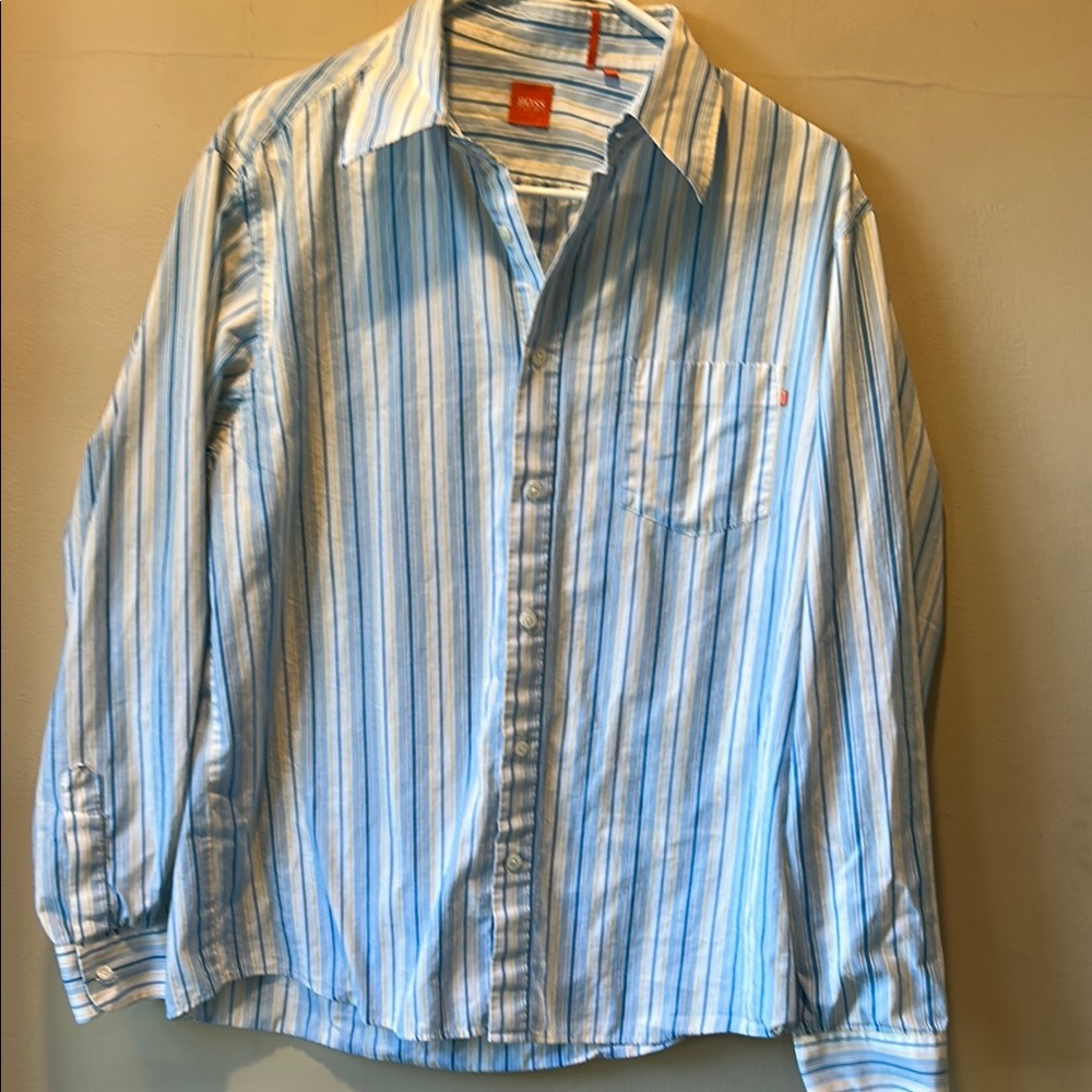 Hugo Boss Blue and White Casual Button Down Shirt